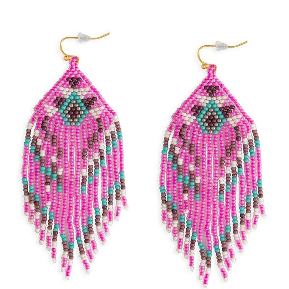 Ma-Apoli Beaded Drop Earrings in Magenta, Turquoise & Bourbon